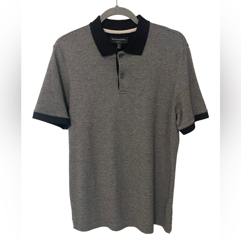 Banana Republic 100% Cotton Gray and Black Polo Shirt
